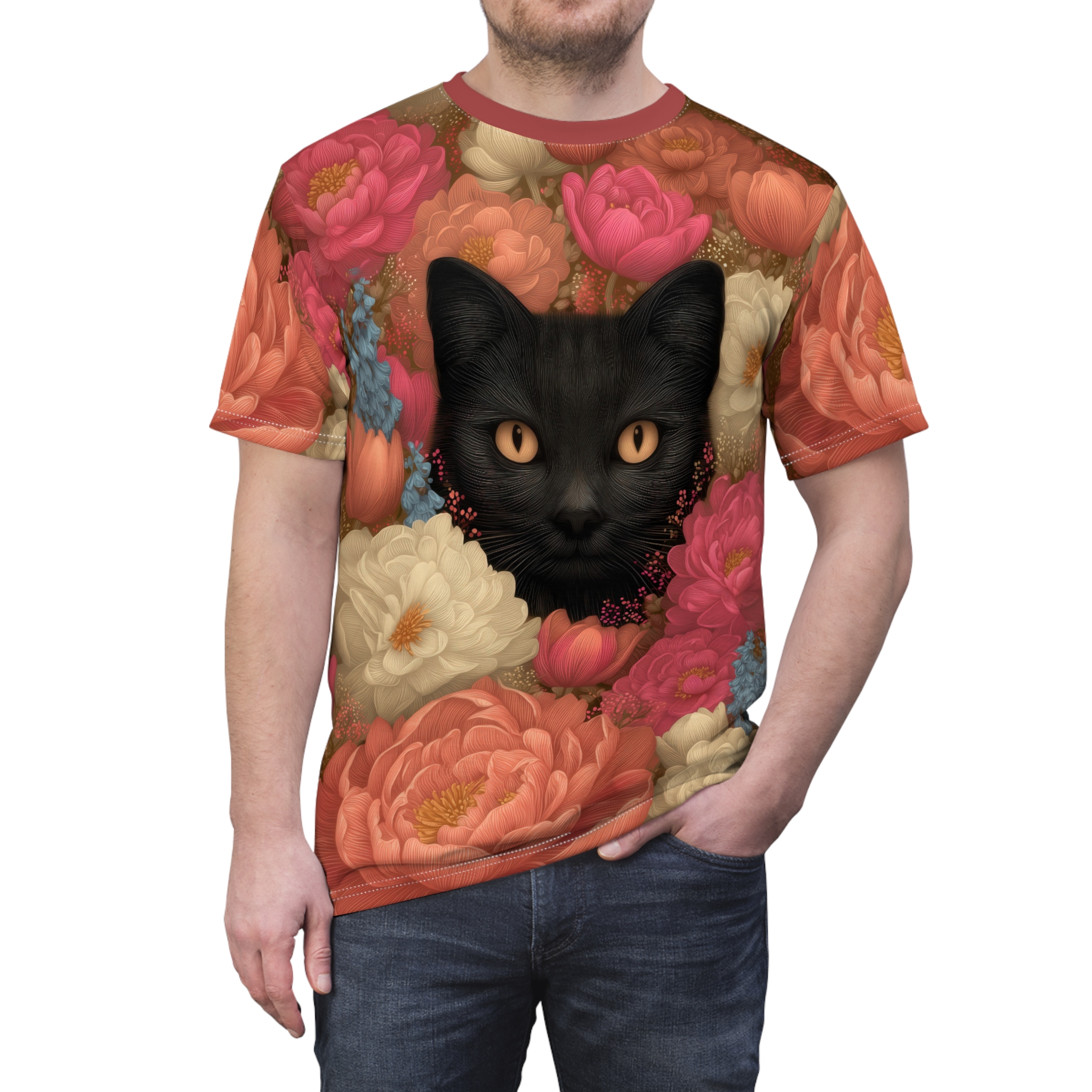 Floral Cat Unisex Tee - All Over Print T-Shirt