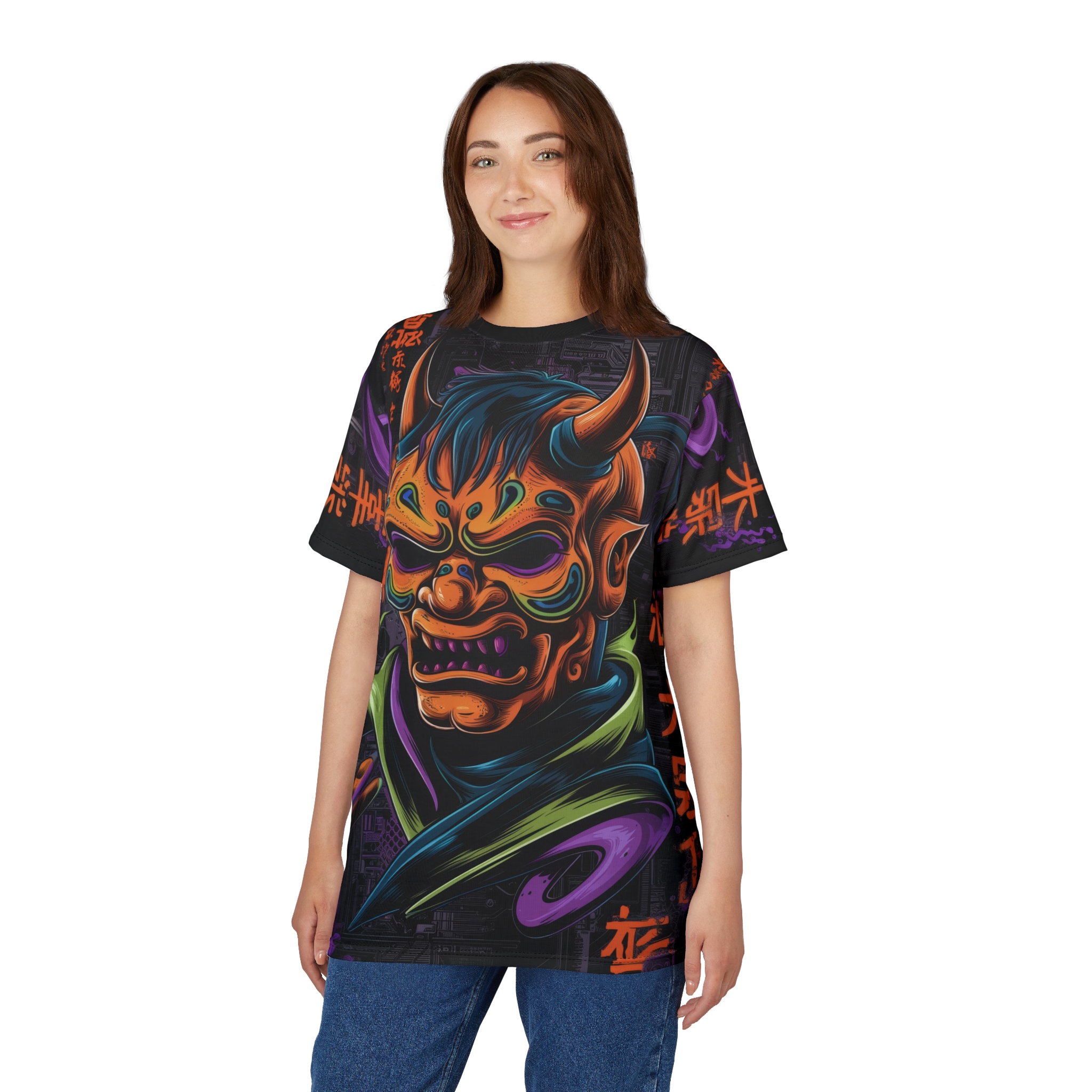 Mystical Demon Unisex All Over Print Tee - Vibrant Graphic Tee for Streetwear & Festival Vibes - Image 6