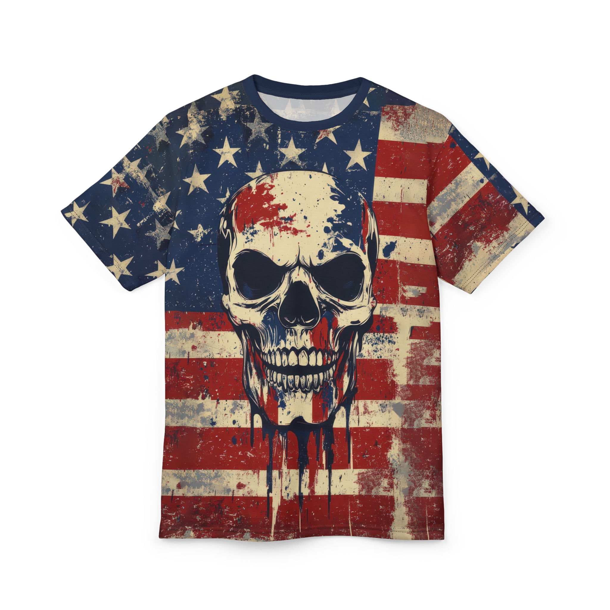 Patriotic 4th July Skull Graphic Tee - Unisex All Over Print T-Shirt for Independence Day and Casual Wear - Image 6