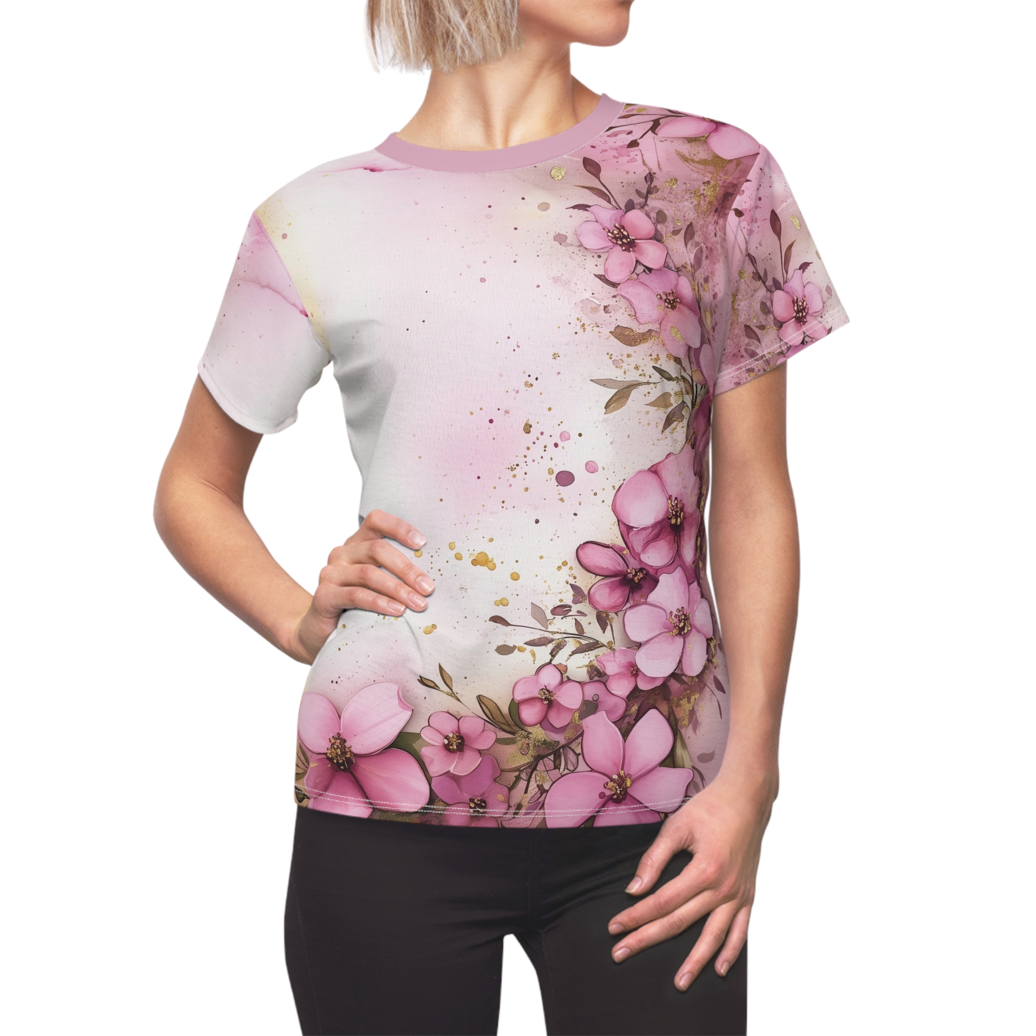 Elegant Floral Print Women's All Over Print Tee, Spring T-Shirt, Nature Tee, Floral Top