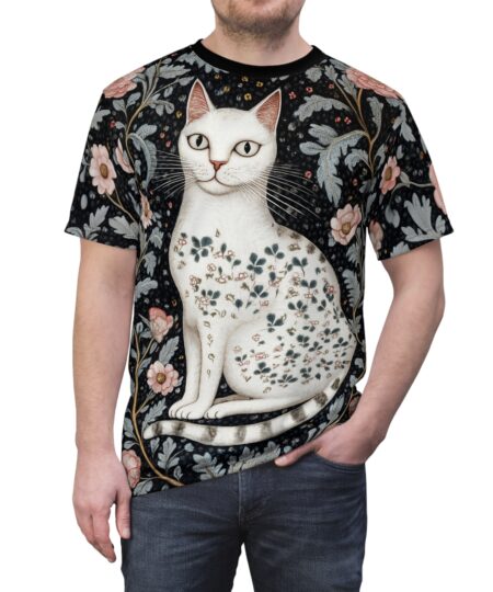 Floral Cat Unisex Tee - Elegant Cat Art Top for Animal Lovers