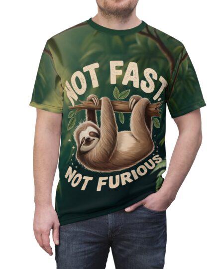 Sloth Vibe Unisex All Over Print Tee - "Not Fast, Not Furious"