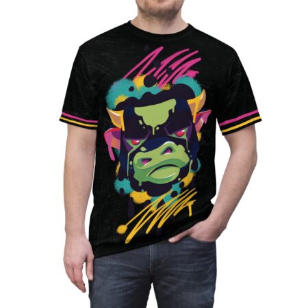 Comfortable Vibrant Bull Graphic Tee, Unisex AOP T-Shirt, Cool Urban Fashion, Streetwear – breathable cotton all-over design