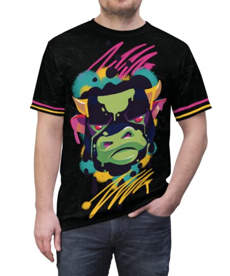 Vibrant Bull Graphic Tee, Unisex AOP T-Shirt, Cool Urban Fashion, Streetwear
