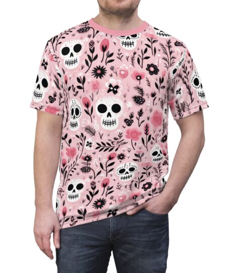 Pink Floral Skull Unisex Tee - Fun & Edgy Graphic Shirt for Day of the Dead Celebrations