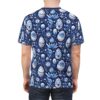 Intricate blue and white ornate Easter eggs and floral patterns cover this graphic streetwear tee, with a dark blue background and white accents.