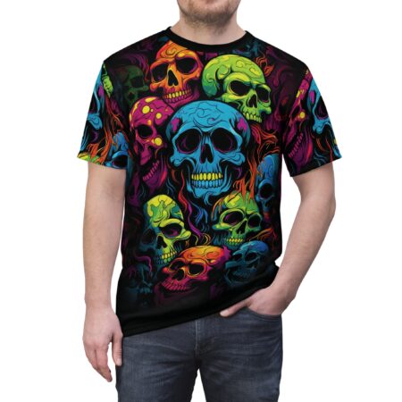Vibrant Vibrant Skull Graphic Unisex All Over Print Tee - Perfect for Halloween and Festival Style – eye-catching full print casual top