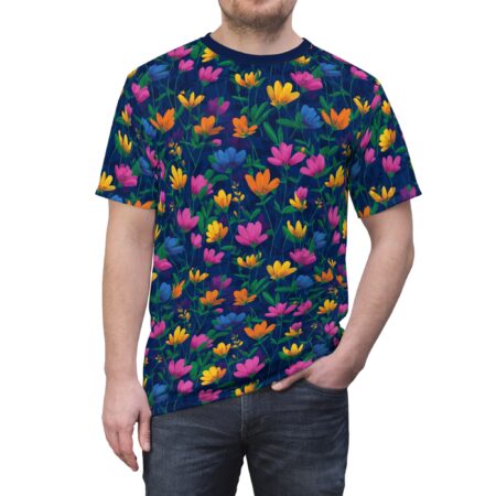 Bold Vibrant Floral All Over Print Unisex Tee, Nature-Inspired Shirt, Summer Outing Wear – high-quality graphic streetwear t-shirt