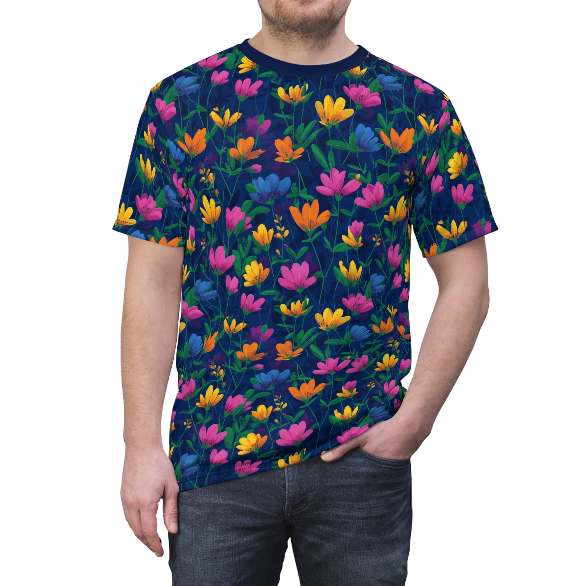 Vibrant Floral All Over Print T-Shirt - Nature-Inspired T-Shirt - Summer Outing Wear