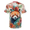 Red, orange, and green floral patterns with a red panda face, set against a light grey background.