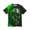 Vibrant Green Gothic Skull Graphic Tee - Unisex All Over Print T-Shirt for Horror Enthusiasts – eye-catching full print casual top