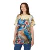 Vibrant Vibrant Bird Art Tee, Floral Blue Jay Shirt, Colorful Graphic Tee, Unisex AOP T-Shirt, Nature Lover Gift, Summer Wardrobe Essential – eye-catching full print casual top
