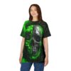 Vibrant Green Gothic Skull Graphic Tee - Unisex All Over Print T-Shirt for Horror Enthusiasts – eye-catching full print casual top