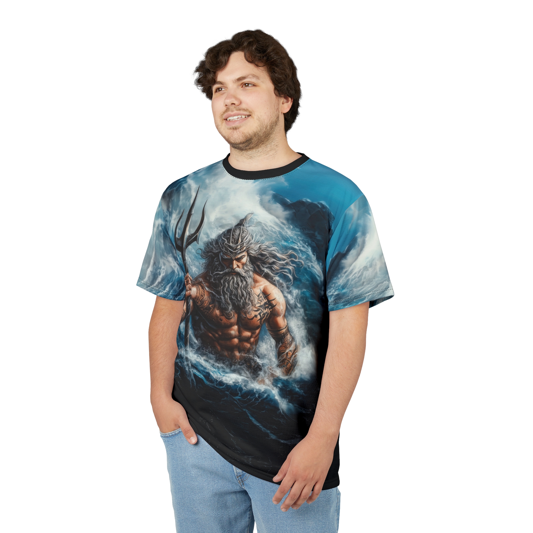 Mythical Poseidon Unisex Tee - Ocean Lover All Over Print T-Shirt - Greek Mythology Apparel - Image 4