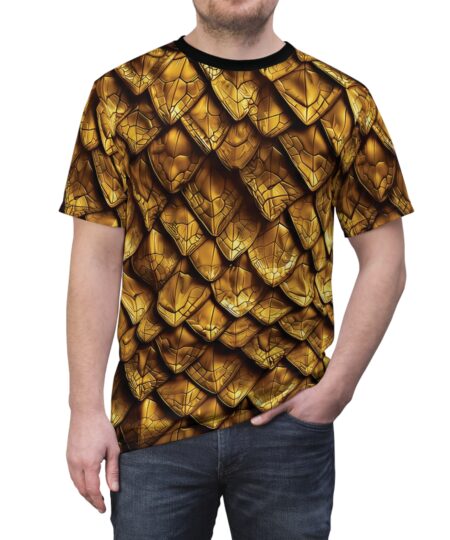 Gold Dragon Scale Armor Tee — All-Over Print Fantasy Shirt