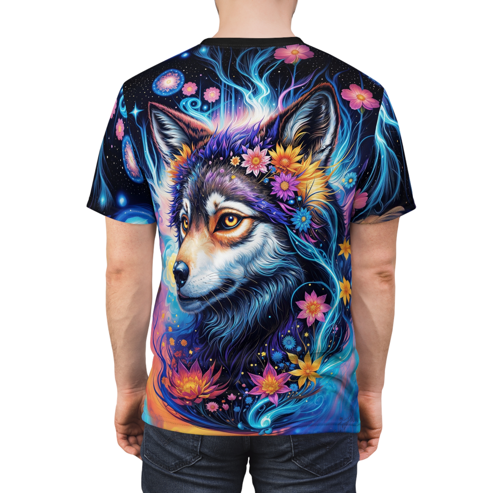 Colorful Wolf Graphic Tee - Unisex All Over Print T-Shirt - Boho Style - Image 2