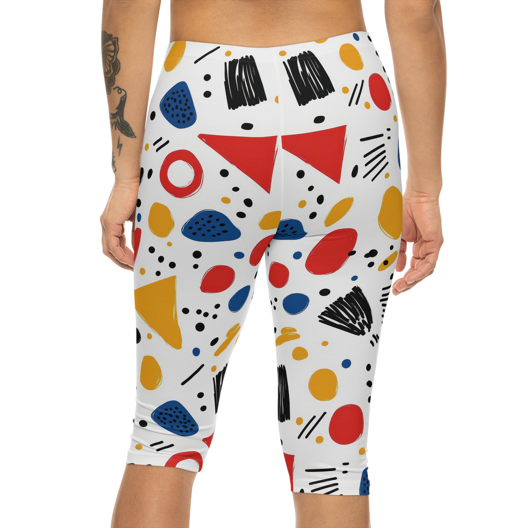 Vibrant Colorful Women’s Capri Leggings – high-waisted all-over design leggings - Detail View 5