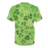Various shades of green shamrocks cover this seamless pattern tee, with a textured background.