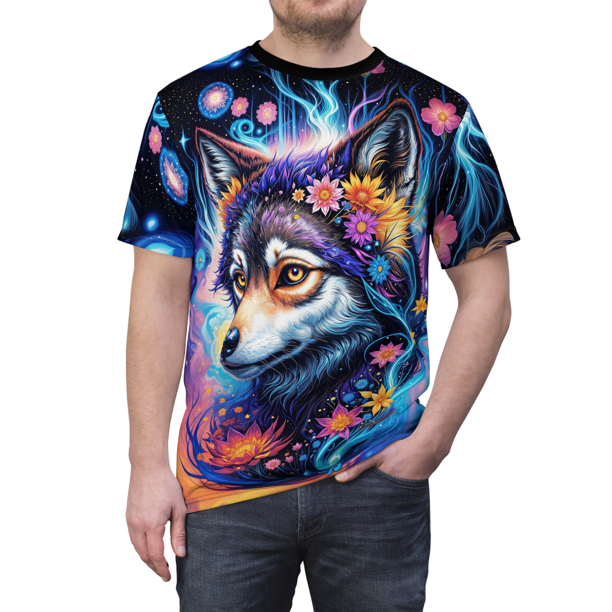 Colorful Wolf Graphic Tee - Unisex All Over Print T-Shirt - Boho Style