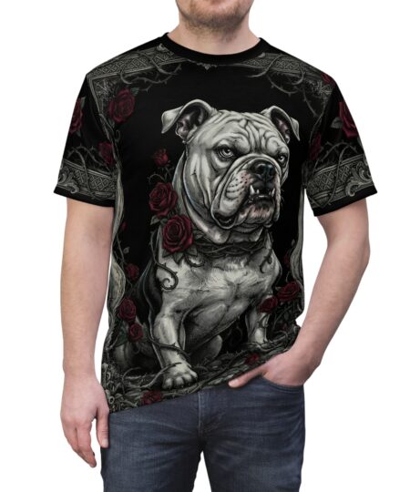 Bulldog & Roses Gothic Floral Design All-Over Print Tee