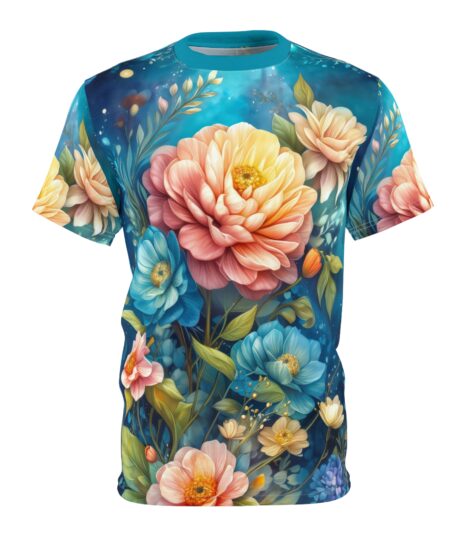 Floral AOP Unisex Tee, Vibrant Flower Print, Summer Shirt, Gift for Garden Lovers, Casual Everyday Wear Design 1