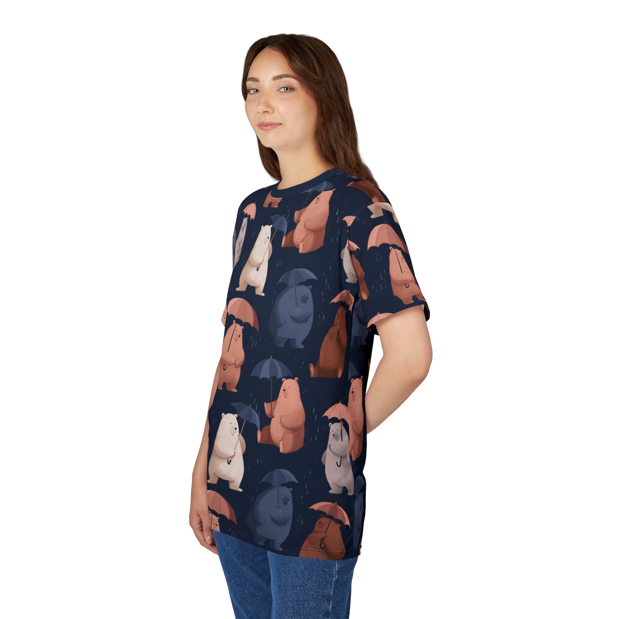 Cute Bear Umbrella Tee - Playful Unisex All Over Print T-Shirt - Image 7