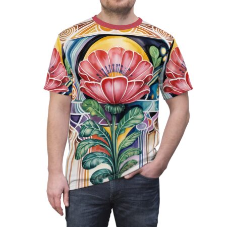 Comfortable Vibrant Floral All Over Print Tee for Artistic Souls, Botanical Summer Shirt, Gift for Flower Lovers, Unique Graphic Tee, Colorful Artwear – breathable cotton all-over design