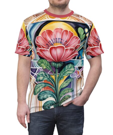 Vibrant Floral All Over Print Tee for Artistic Souls, Botanical Summer Shirt, Gift for Flower Lovers, Unique Graphic Tee, Colorful Artwear