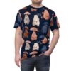 Brown, cream, and blue bears with umbrellas and rain accents cover this seamless pattern tee.