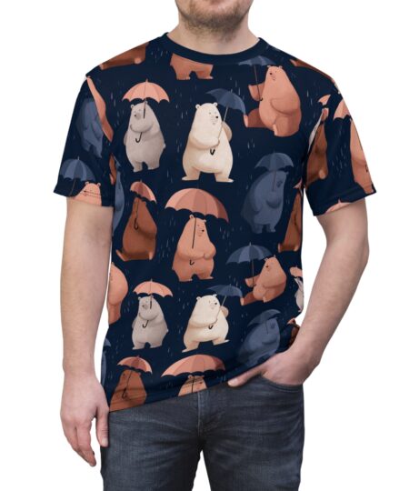 Cute Bear Umbrella Tee, Playful Unisex T-Shirt, Rainy Day Fashion, Gift for Animal Lovers
