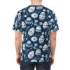 Blue floral patterns and intricately decorated Easter eggs cover this graphic streetwear tee, on a dark navy background.