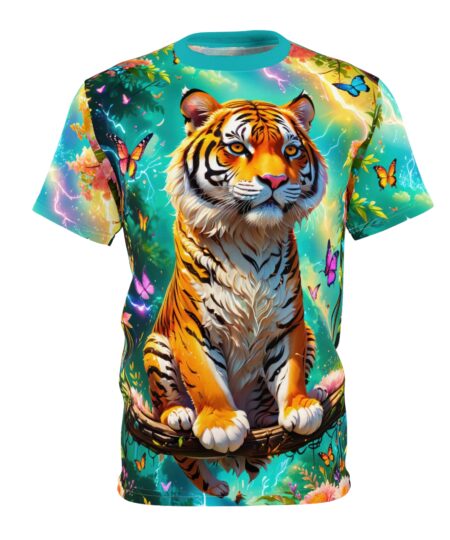 Vibrant Tiger Unisex Cut & Sew Tee - Bold Animal Print, Nature Lover Gift, Eco-Friendly Fashion, Colorful Summer Top, Unique Wildlife