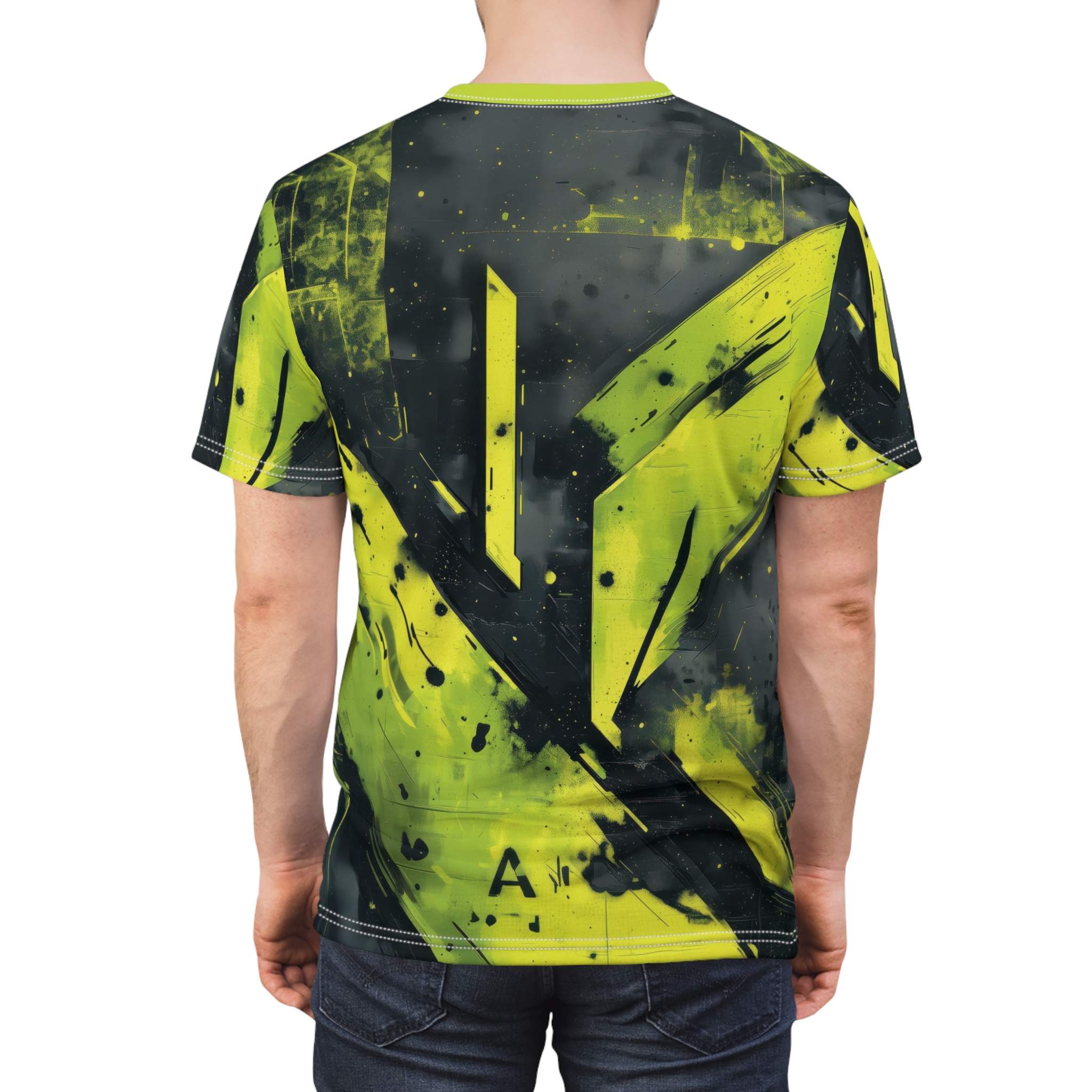 Bold Lime Green Black Unisex Graphic All Over Print T-Shirt - Image 2