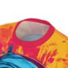 Vibrant pink, orange, and yellow splatters with a blue ape face cover this 3D graphic t-shirt, featuring a bold artistic design.