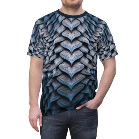 Comfortable Organic Dragon-Scale Armor  Leaf Texture – Blue All-Over Print T-Shirt – breathable cotton all-over design