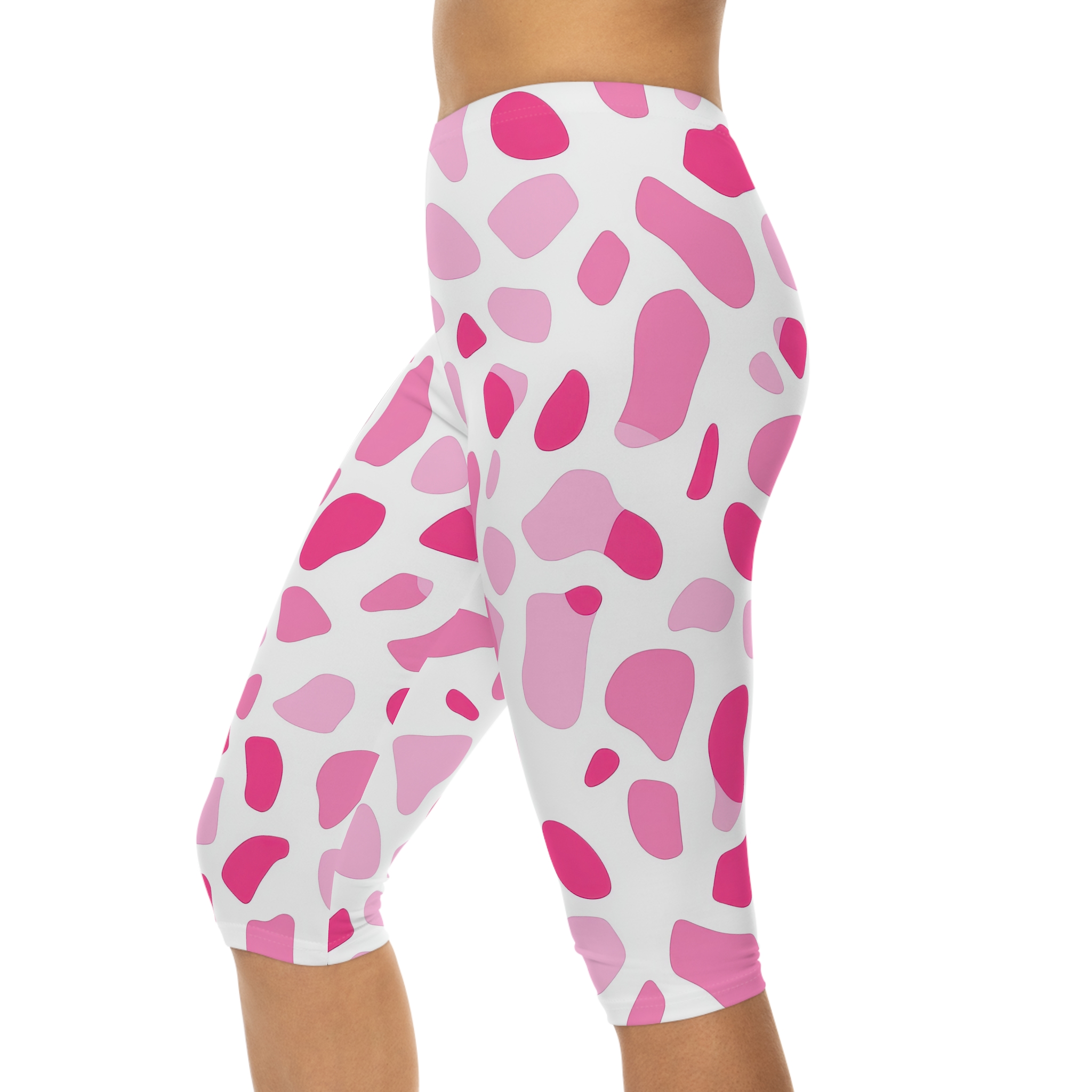 Stretchy Trendy Pink Pattern Women’s Capri Leggings – eye-catching printed capri pants - Detail View 7