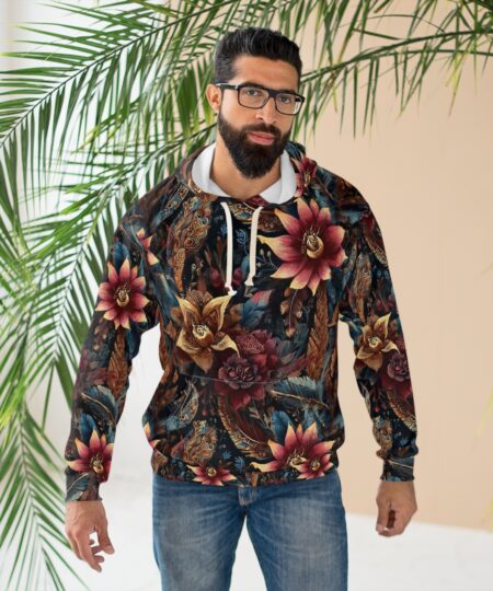 Floral Vintage Hoodie — Dark Boho All-Over Print Pullover