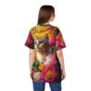 Vibrant Cat & Floral Unisex Tee, Vibrant Cat T-Shirt, Comfortable Graphic Shirt, Gift for Cat Lovers, Unique Floral Print Tee – eye-catching full print casual top