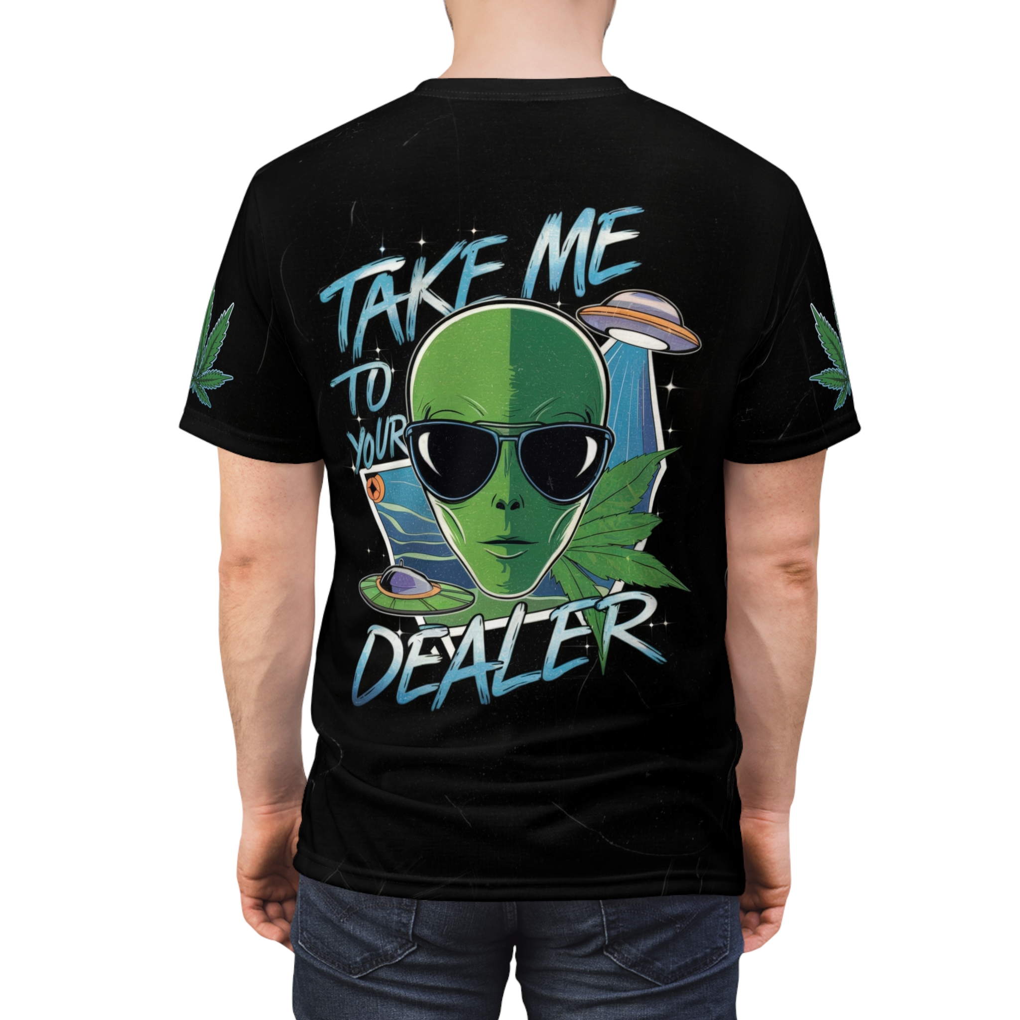 Alien Weed Dealer Unisex Tee - Retro Graphic All Over Print T-Shirt - Image 2