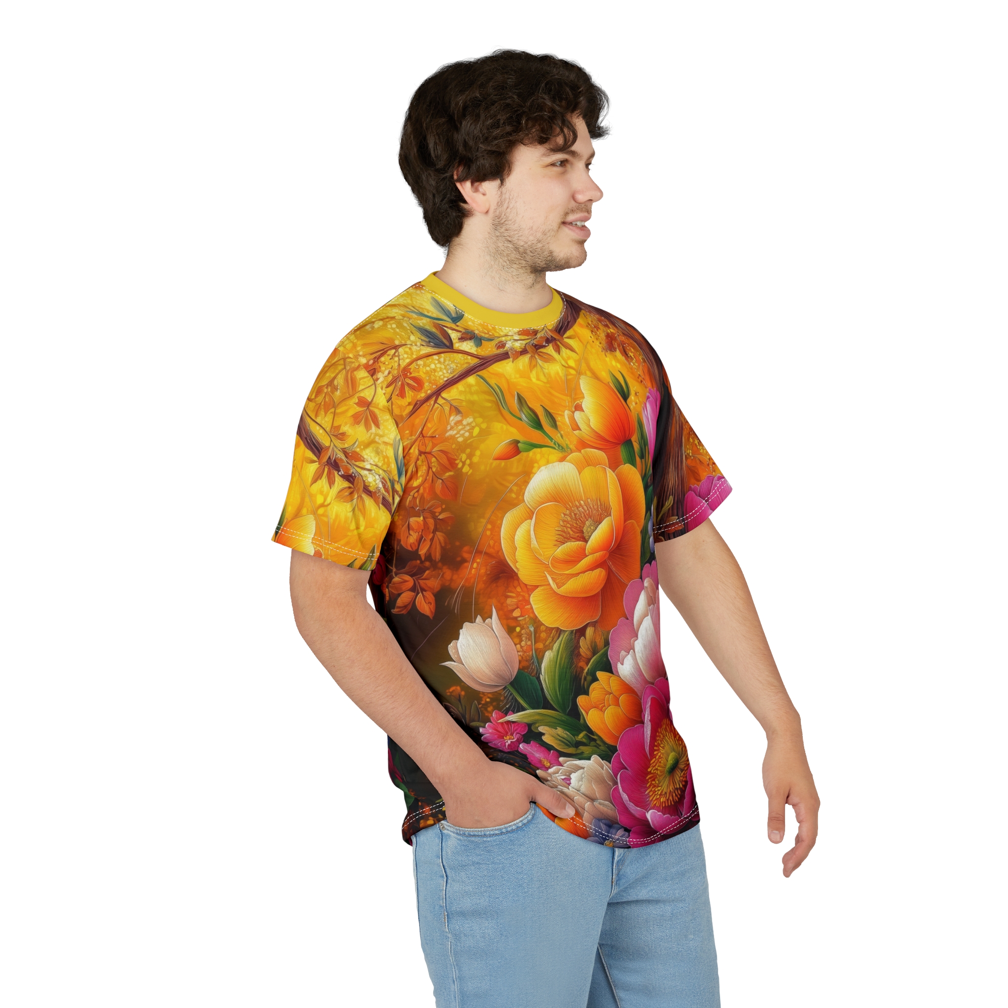 Floral Vibes Unisex All Over Print T-Shirt - Colorful Floral All Over Print T-Shirt - Floral Graphic All Over Print T-Shirt - Image 9