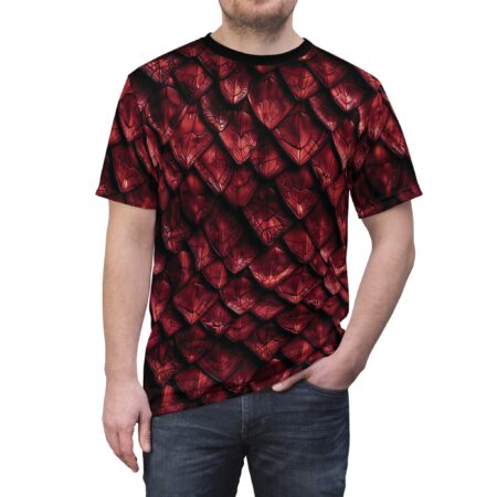 Comfortable Red Dragon Scale Armor Tee — All-Over Print Fantasy Shirt – breathable cotton all-over design