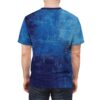 Deep blues and lighter cerulean strokes cover this graphic streetwear tee, showing thick, textured paint strokes.