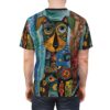 Bold blues, vibrant yellows, and earthy browns cover this graphic streetwear tee, showcasing a colorful, abstract dog portrait with swirling patterns.