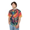 Alien goddess all over print sublimation tee featuring a trippy festival design with a cosmic creature emerging from water.