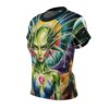 Green alien queen sublimation tee featuring a vibrant psychedelic wrap around graphic, trippy festival aesthetic.