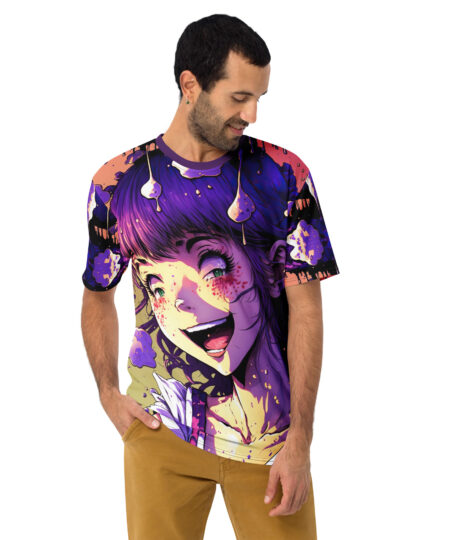 Manga / Anime Girl tripping On Mushrooms Uni-Sex Otaku Graphic T-Shirt V3