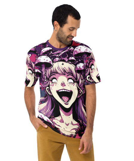 Manga / Anime Girl tripping On Mushrooms Uni-Sex Otaku Graphic T-Shirt V4