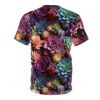 All over print succulent garden t-shirt featuring a vibrant mix of colorful echeveria, sempervivum, and other succulents.