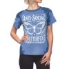 Y2K graphic all over print streetwear tee featuring white Anti-Social Butterfly typography and celestial butterfly sublimation design.