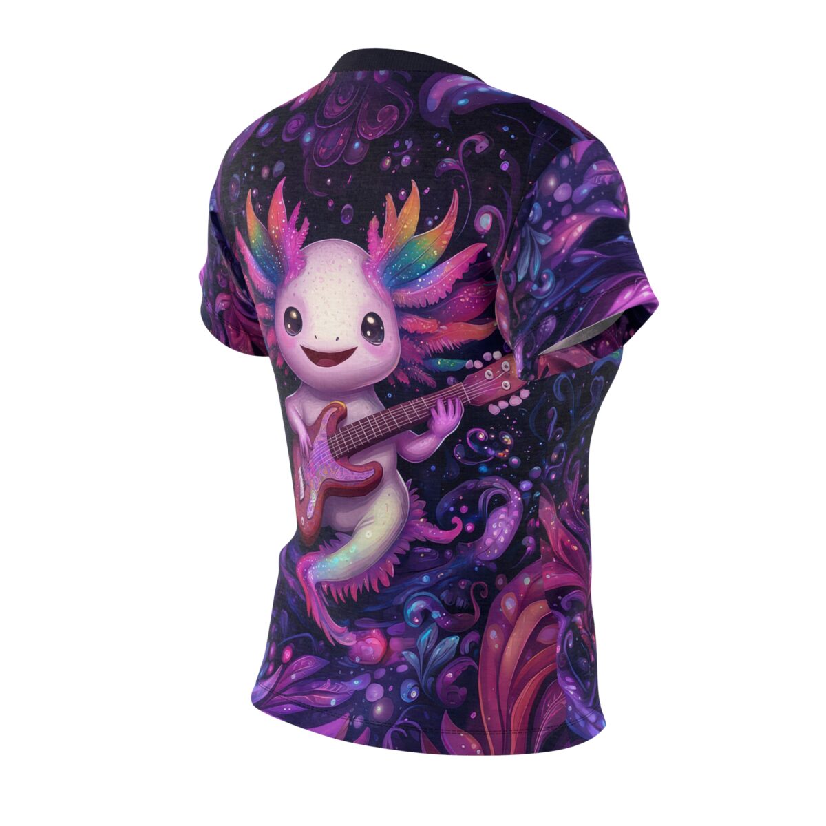 Whimsical Axolotl Guitar Tee for Women - Vibrant All Over Print Tee